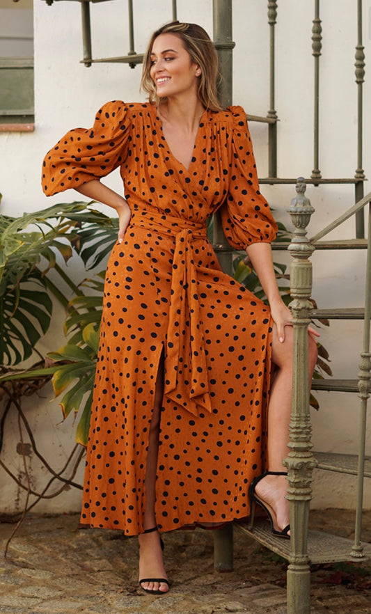 Vestido estampado lunares naranja