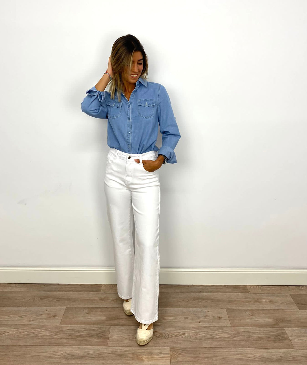 Jeans anchos blanco