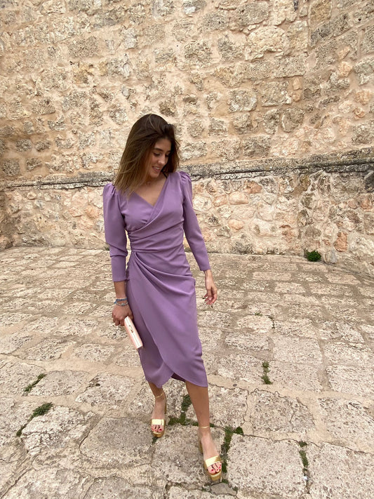 Vestido cruzado malva crep