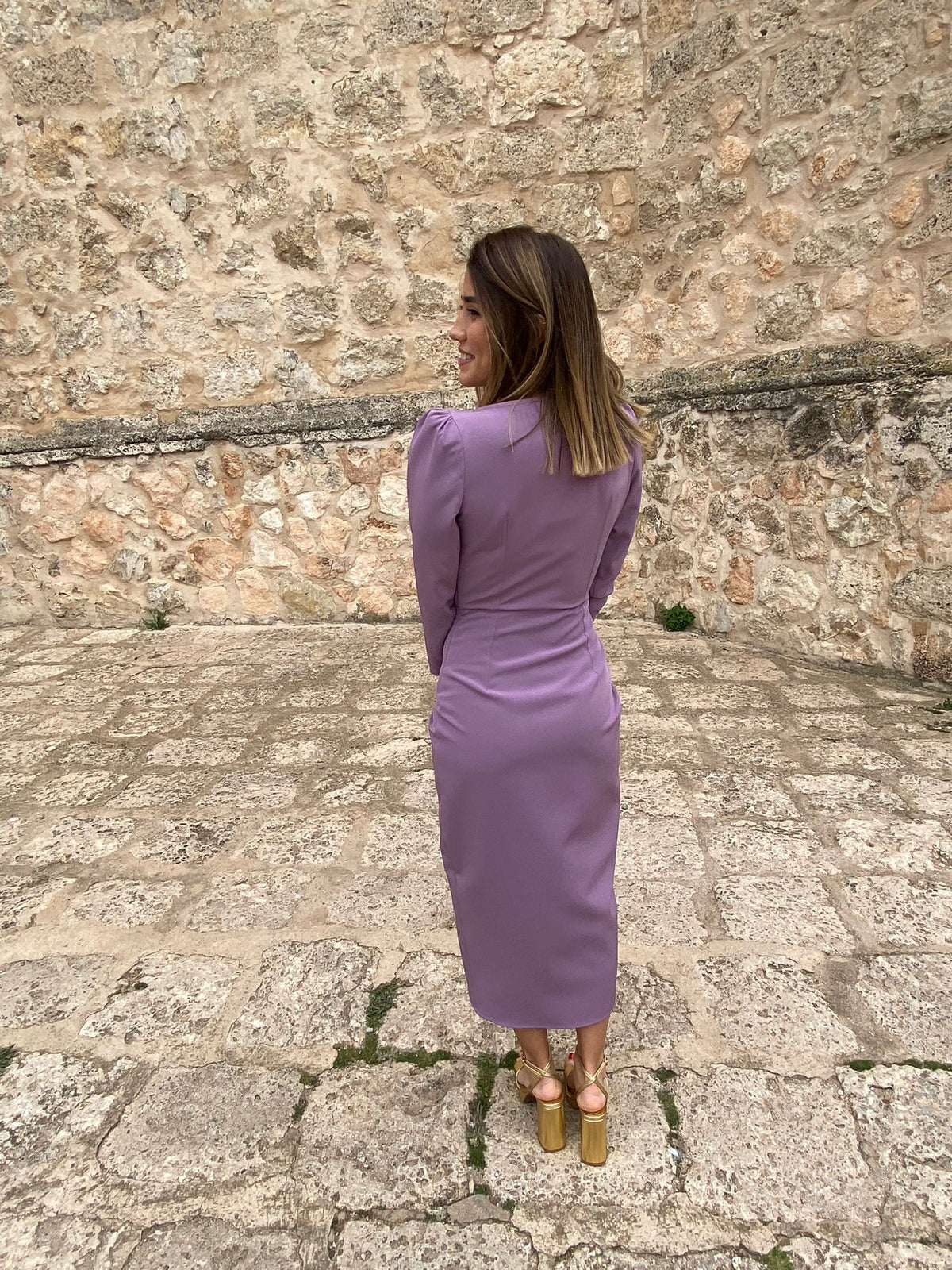 Vestido cruzado malva crep
