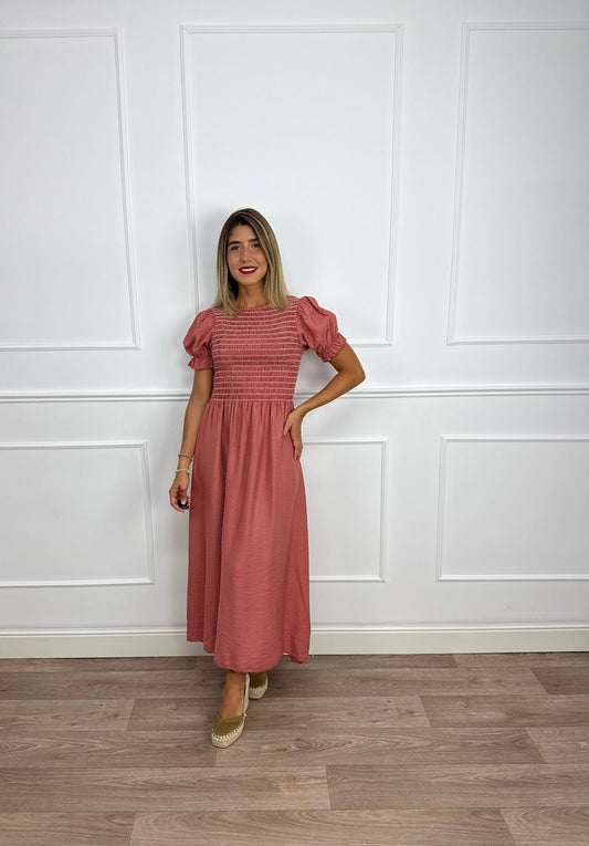 Vestido largo engomado coral