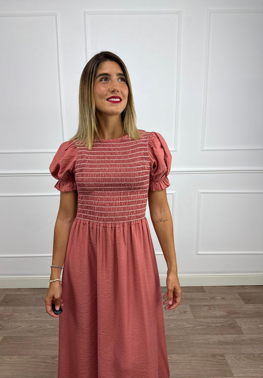 Vestido largo engomado coral
