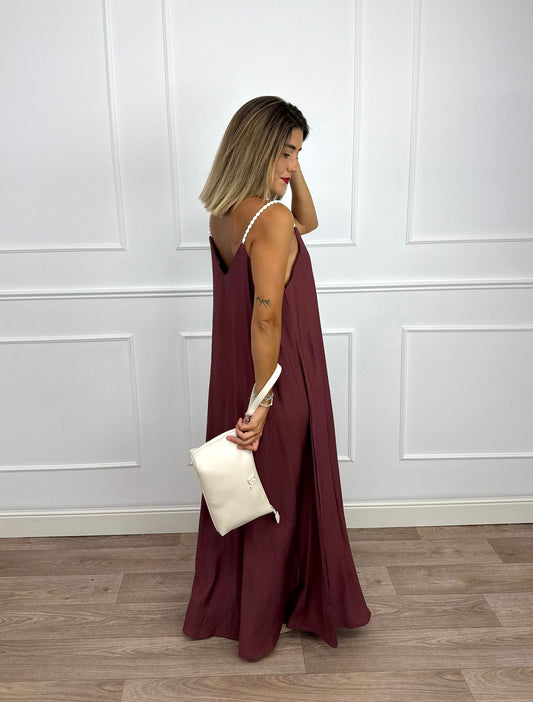Vestido largo tirantes burdeos