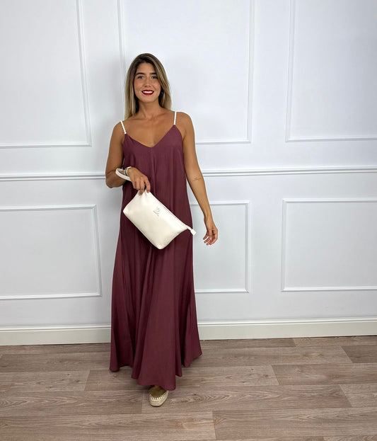 Vestido largo tirantes burdeos