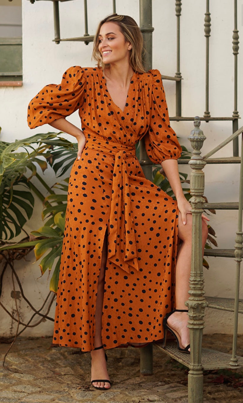 Vestido estampado lunares naranja