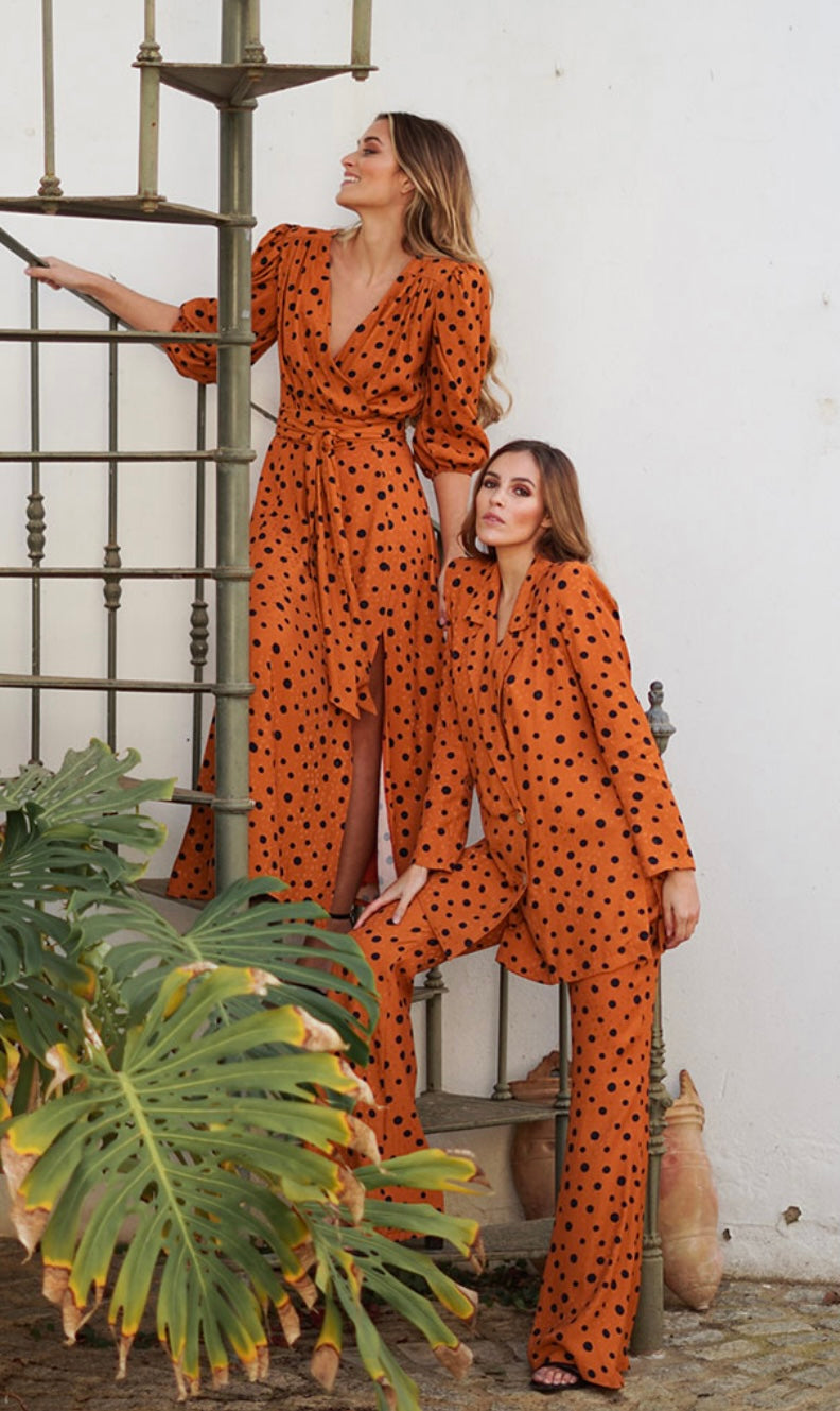 Vestido estampado lunares naranja