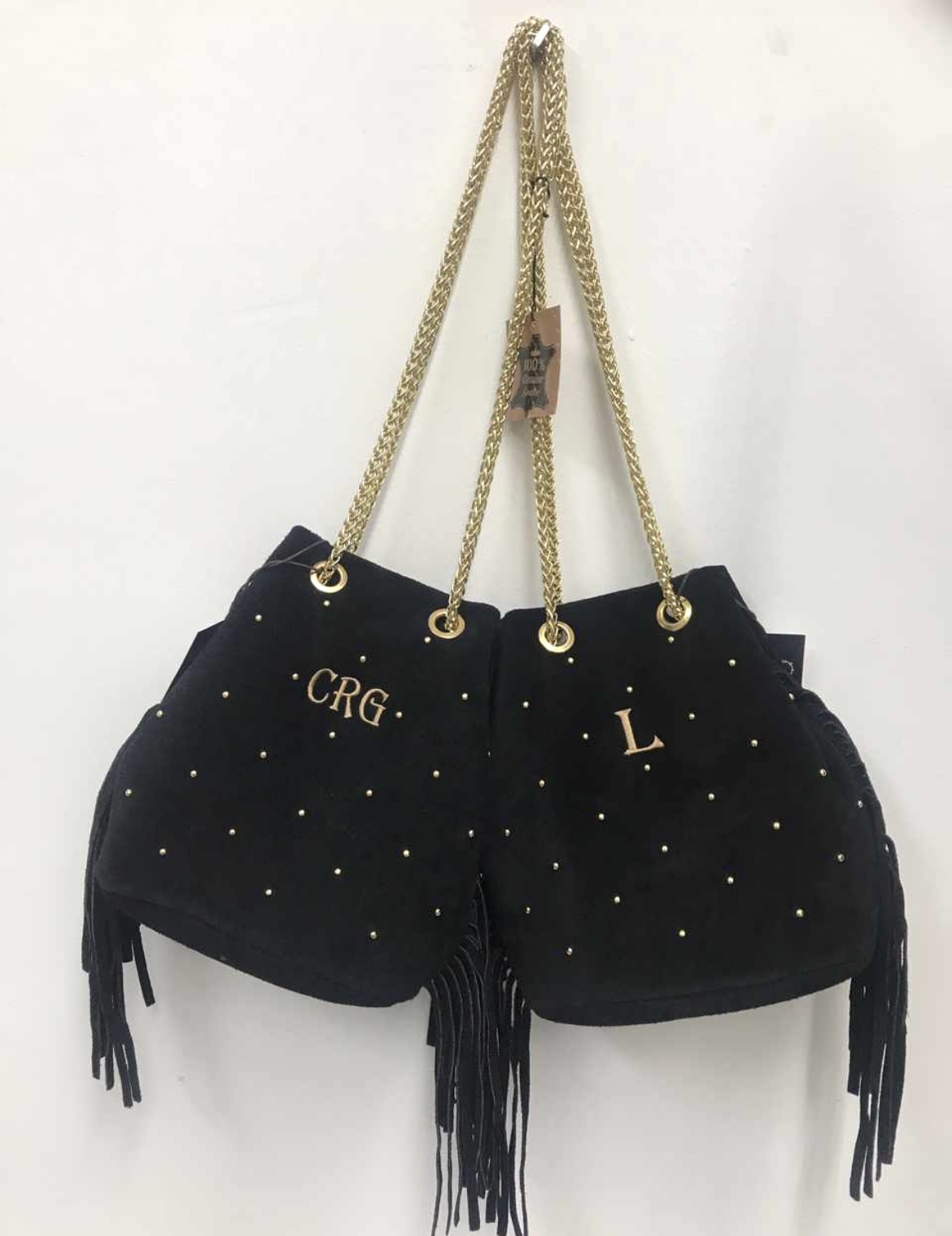 BOLSO MINI TACHUELAS FLECOS NEGRO PERSONALIZADO 3